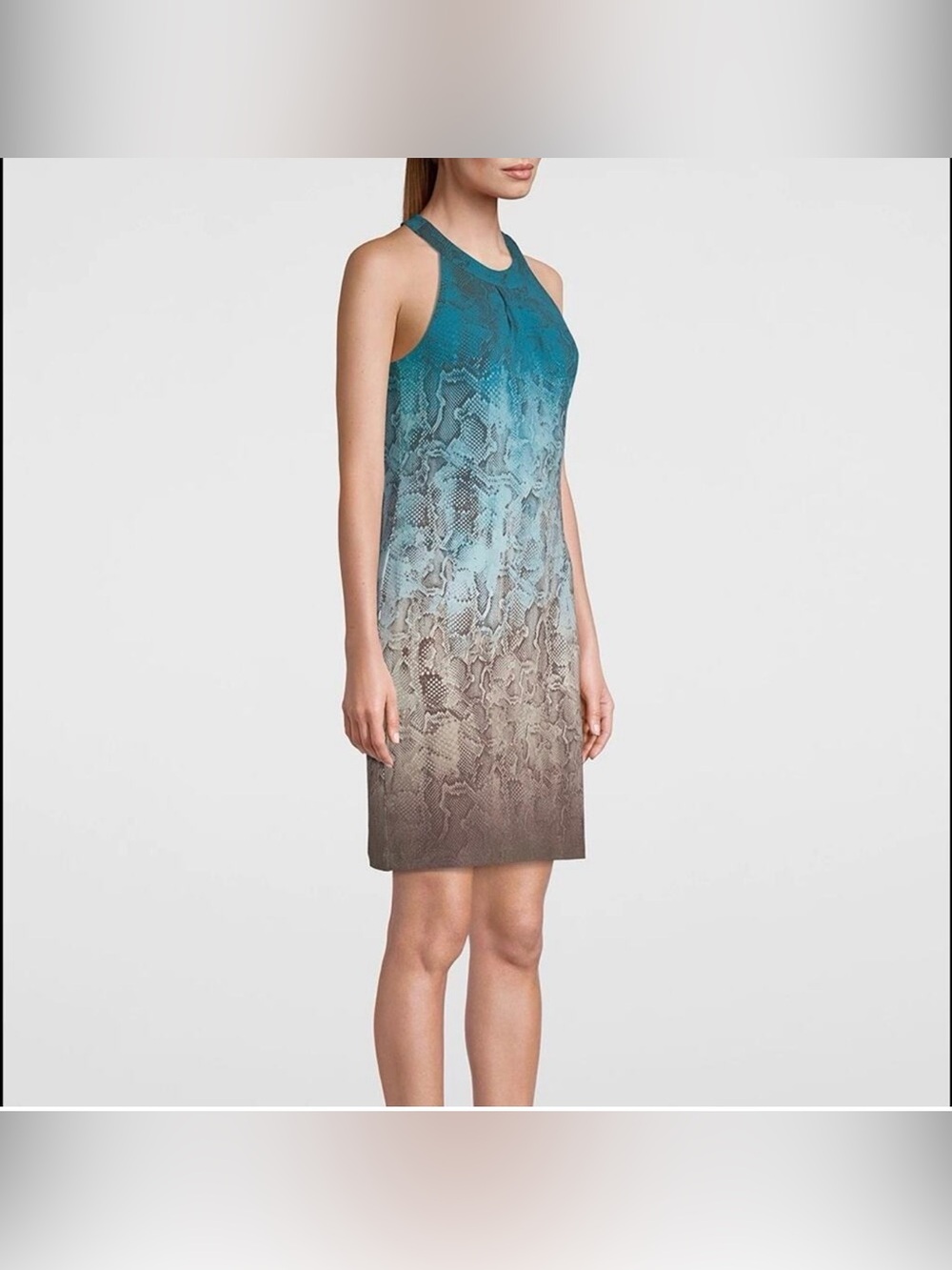 White House Black Market Size Large Halter Dress Ombre Python Print Cut Out NWT